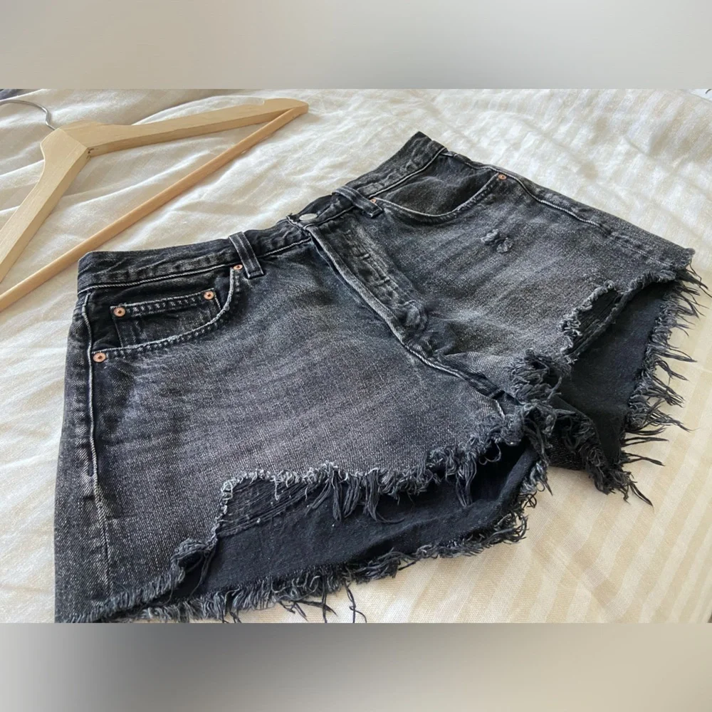 Denim Forum Aritzia black distressed jean short - Picture 3 of 6